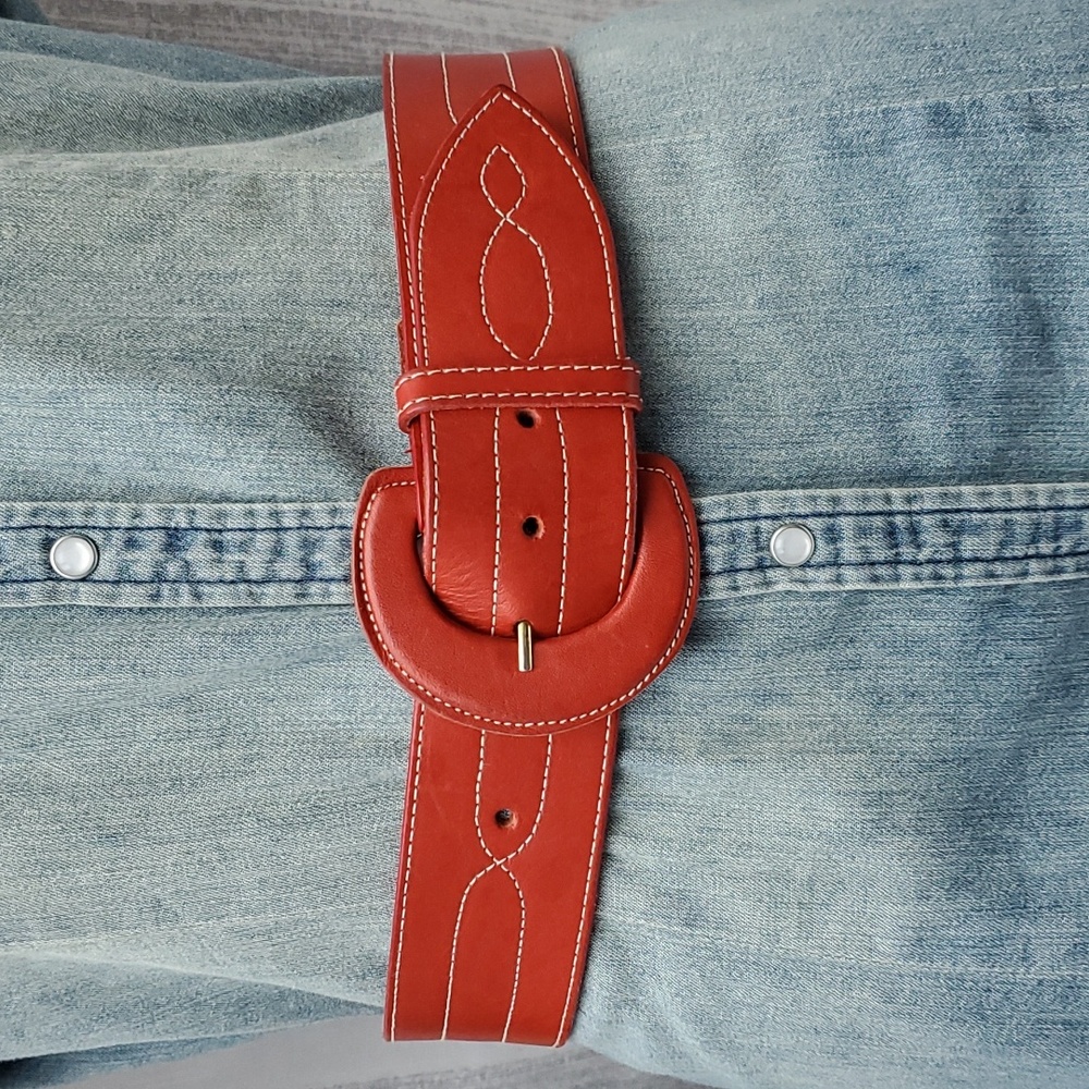 Charter Club Belt Genuine English Saddle Hide Leather in Red - Picture 2 of 13